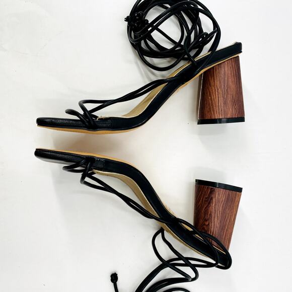 EGO black lace up wrap block heels - Picture 3 of 5